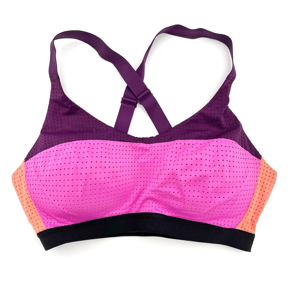Victorias Sport 32D Neon Pink Purple Sports Bra Crossover Color Block Sporty VS